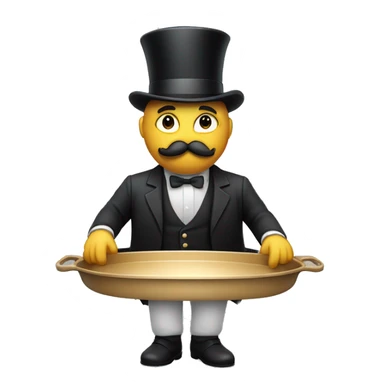 serious buttler with silk top hat and mustache carrying a tray sticker