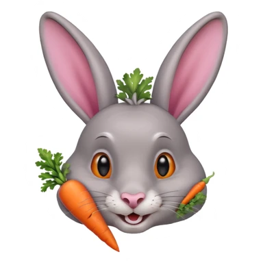 Head of a grey rabbit, grinning, holding a carrot close to face
 sticker