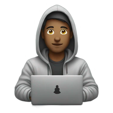 Man wearing a hoodie and codes in laptop sticker