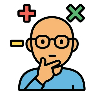 bald man with glasses, thinking, math symbols floating above his head sticker