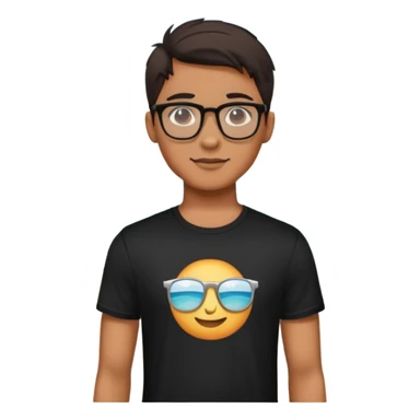 emoji jeune homme avec des lunette avec un v fond de plage t-shirt noir est argent dans les mains    sticker