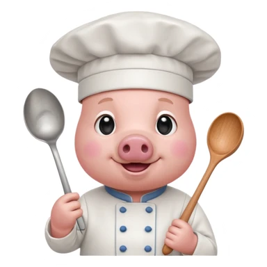 Chef Pig – pig wearing white chef hat holding spoon sticker