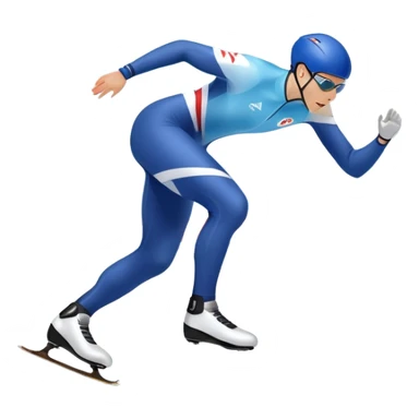 An icon showing a speed skater gliding on a professional oval ice track, captured in mid-motion with aerodynamic posture and sleek skates. The background features snowy mountains, flags, and a clear blue sky. Transparent background reflects the speed and elegance of the sport. sticker