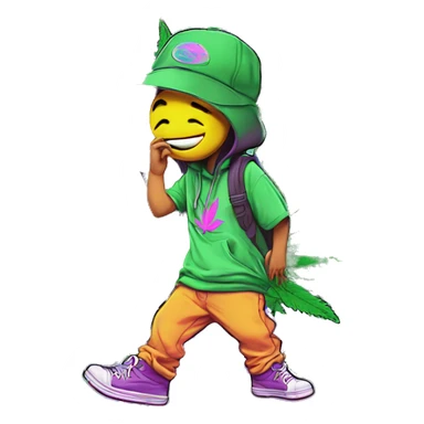 Hemp leaves Multicoloured neon person smoking wearing hoodie dancing hip hop bucket hat tropical Skater fashion aesthetic baggy clothes graphic t shirt 420 sticker