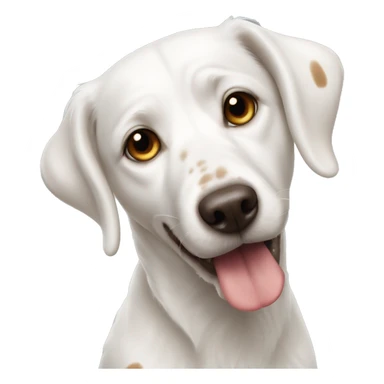 White dog with tongue out and brown spots on eyes and ears sticker
