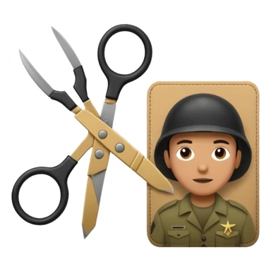 Floating black Scissors cutting in half an idf soldier ID card with a little chip in 2 parts sticker
