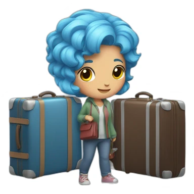 Blue-haired girl with two heavy suitcases sticker