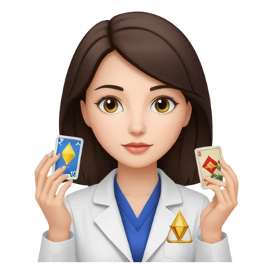 Beautiful scientist brunette woman in a a lab coat with tarot cards sticker