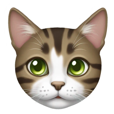 Brown mackerel tabby cat with partially white face and green eyes sticker