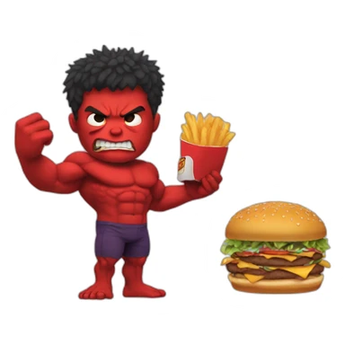  red hulk eating burger and fries sticker
