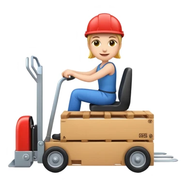 playful emoji-style person riding a pallet truck sticker