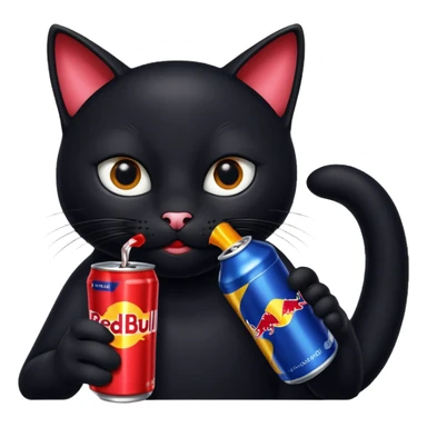 black cat sipping a redbull energy drink sticker