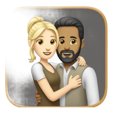 Man, white skin, short black hair, long beard, hugging a white woman, blonde hair  sticker