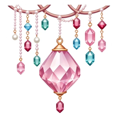 Rose-colored pastel glistening glossy sparkly shiny glittery hanging crystals pearls and beads and gemstones decorations sticker