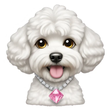 White maltipoo dog wearing a pink diamond necklace sticker