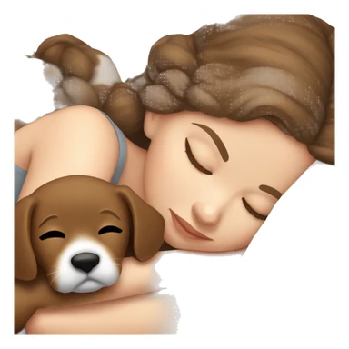 White girl brown hair sleeping with puppy sticker