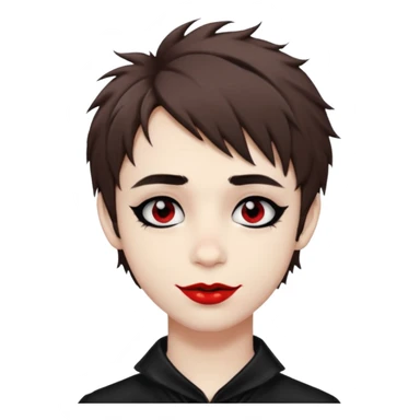 Happy pale Goth boy with shaggy brown hair, and messy black eyeliner , smudged, red, lipstick  sticker