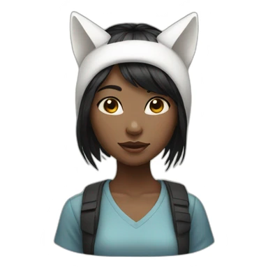Black hair girl with white cat on head sticker