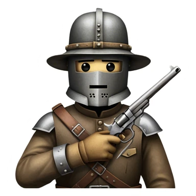 Cinematic Realistic Ned Kelly Portrait Emoji, depicted as the legendary Australian bushranger in his iconic homemade iron helmet and armor, gripping a revolver with a defiant stance. The scene is rendered with gritty textures and dramatic, shadowed lighting, evoking the lawless frontier and his rebellious, fearless legacy. sticker