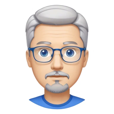 The character is a confident middle-aged modern man with short gray hair, a well-groomed pointed goatee, bright blue-gray anime-style eyes, and stylish rimless rectangular glasses. sticker