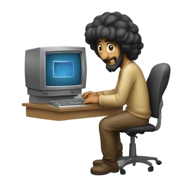 Graphic designer saudi working on an oldest computer sticker
