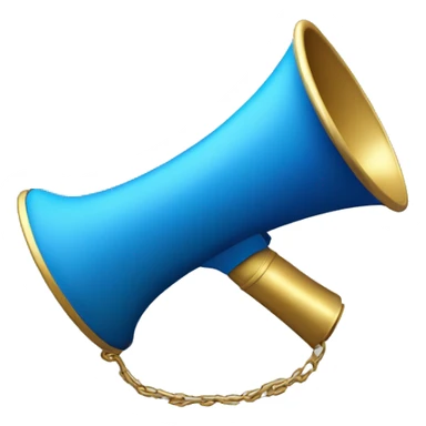 a blue megaphone with small golden 3d sound onomatopoeias sticker