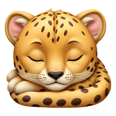 Meme-Worthy Cute Sleeping Cheetah Portrait Emoji, Head resting peacefully with a contented smile, showcasing a lean, muscular build and a luxuriously soft golden spotted Fur, eyes shut in a serene, restful nap, Simplified yet hilariously adorable features, highly detailed, glowing with a soft, drowsy light, high shine, relaxed and utterly lovable, stylized with an air of playful laziness, bright and heartwarming, soft glowing outline, capturing the essence of a comically sleepy cheetah, so meme-worthy it feels like it could instantly become the next viral sensation of adorable slumber! sticker