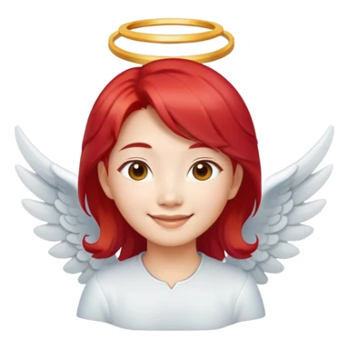 Smiling Asian angel with red hair and oval face sticker