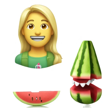 A light colored multipu and a watermelon toy in the teeth sticker