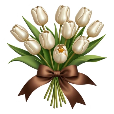 A bouquet of pearl-colored tulips tied with a brown silk bow  sticker