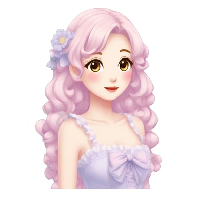 Gorgeous pastel anime style lady with blushing face and a dress cottagecore fairycore  Kawaii anime colorful pearly romantic simplistic aesthetic trending style sticker