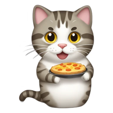 Chubby brown gray tabby cat stealing food sticker