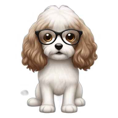 Long straight brown hair, eyeglassed turkish girl with white maltipoo sticker
