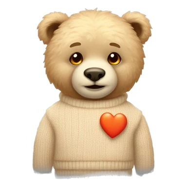 Teddy bear with Light color fur with orange eyes wearing a beige sweater with a red heart in the middle.  sticker