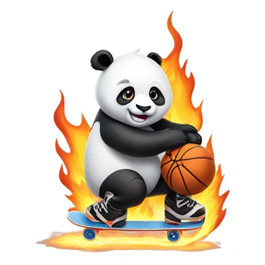 Panda in ice skates holding flaming basketball  sticker