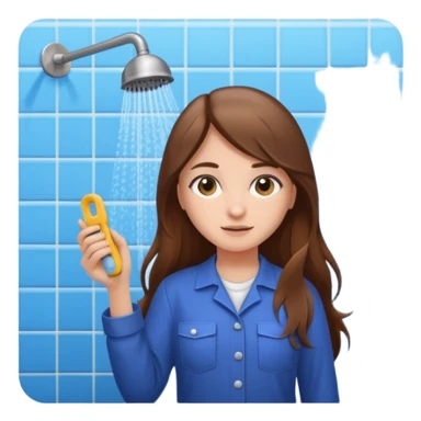 beautiful girl with long brown hair constructing new bathroom area with new shower and amenities  sticker