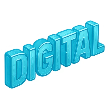 The word "DIGITAL" BOLD, cyan blue sticker