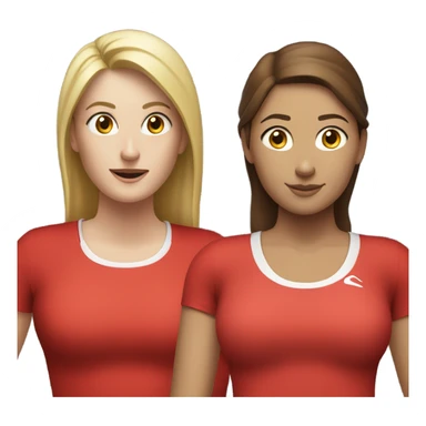 2 white woman in sportswear talking, one is red color sticker