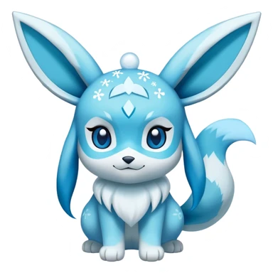 Glaceon pokémon with snowflakes and light blue hearts around face sticker