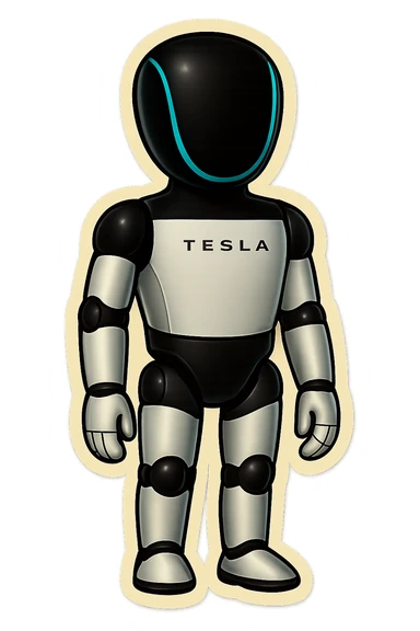 Fullbody Tesla robot emoji in arms down pose with neutral expression, same style as the reference image. sticker