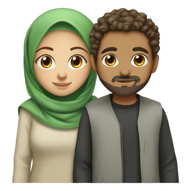 Muslim couple girl with green eyes and hijab and a guy with brown eyes and curly hair and a goatee with a beard  sticker