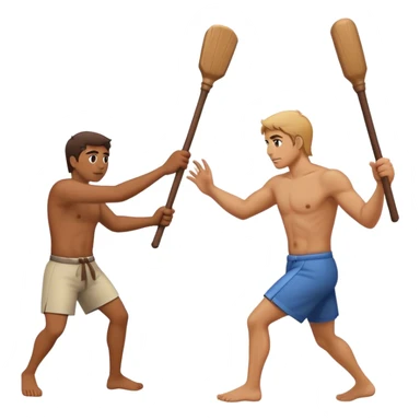 Man hitting another man with stick across back sticker