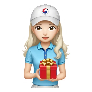 Long hair Korean Female Golf player with gift nice outfit sticker