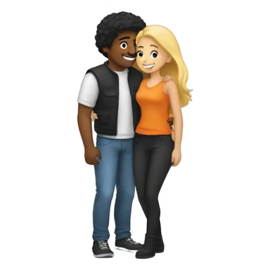 couple hug with warm smiles. The Girl have braun/black hair und the man blond/orange hair sticker