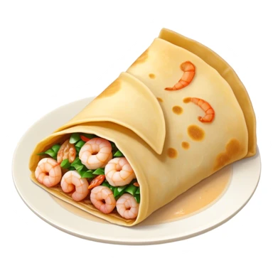 Bánh Xèo Cinematic Realistic Bánh Xèo Dish Emoji, depicted as a crispy, folded semi circle crepe filled with tiny shrimp and pork, rendered with dynamic textures and vibrant, appetizing lighting. sticker