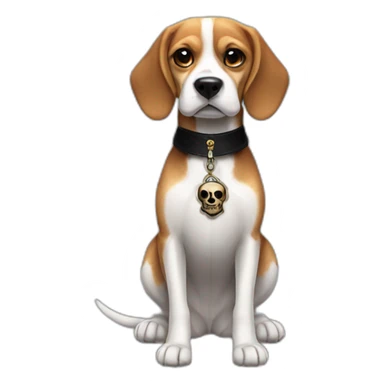 beagle with black collar and full dark skull medallion  sticker