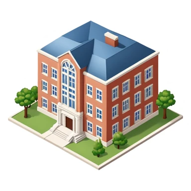 University campus building, isometric dollhouse-style, realistic sticker