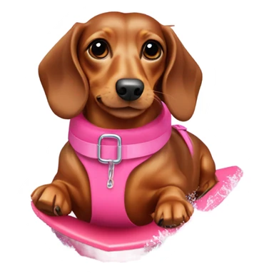 Long haired miniature dachshund red colour with pink collar waterskiing sticker