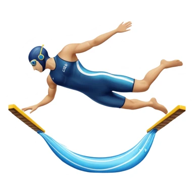 An icon showing a diver captured mid-air in a graceful pose above a pool, with a diving board behind and water below. Splash trails and motion lines emphasize precision and elegance. Transparent background highlights the beauty and focus of competitive diving. sticker