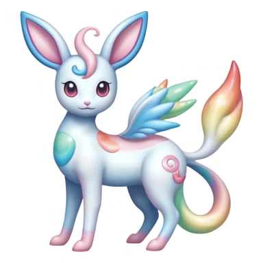 Pearlescent Milky-White Opalescent Rainbow-Tinted Soft-Glowing Celestial Sylveon-Milotic-Cresselia-Fakémon-creature (full body) sticker